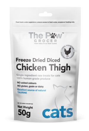 The Paw Grocer Chicken Thigh For Cats 50g, human graded and Australian sourced, single ingredient product